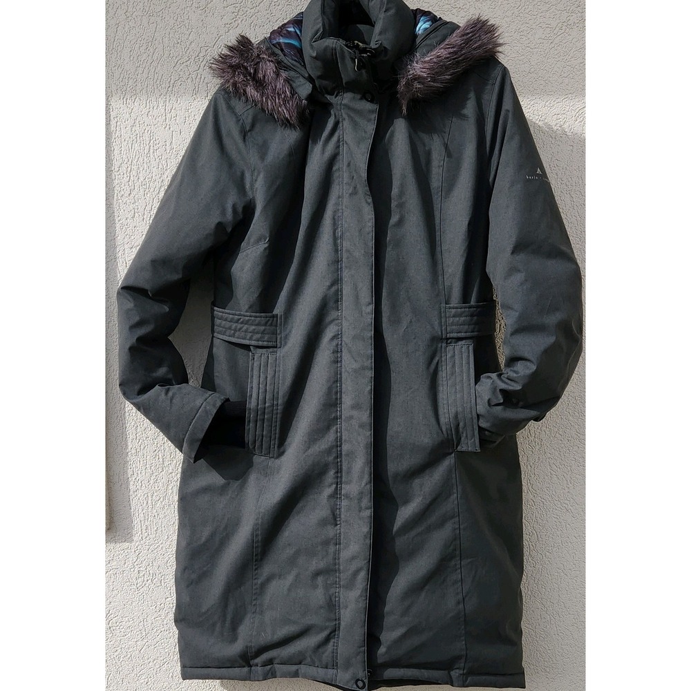 Basin + Range Women's Black Long Parka Coat Faux Fur Hooded size L Winter, Fall.
